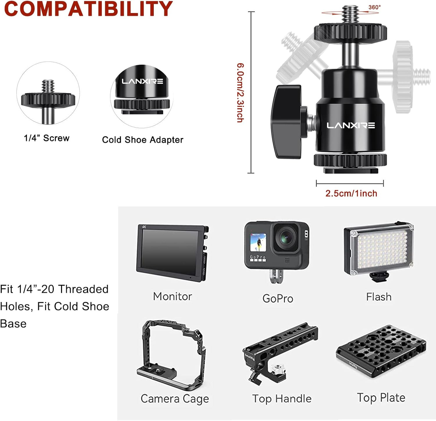 Microphone Clip Mic Clamp with Adjustable Ball Head and Mic Screw - Compatible w