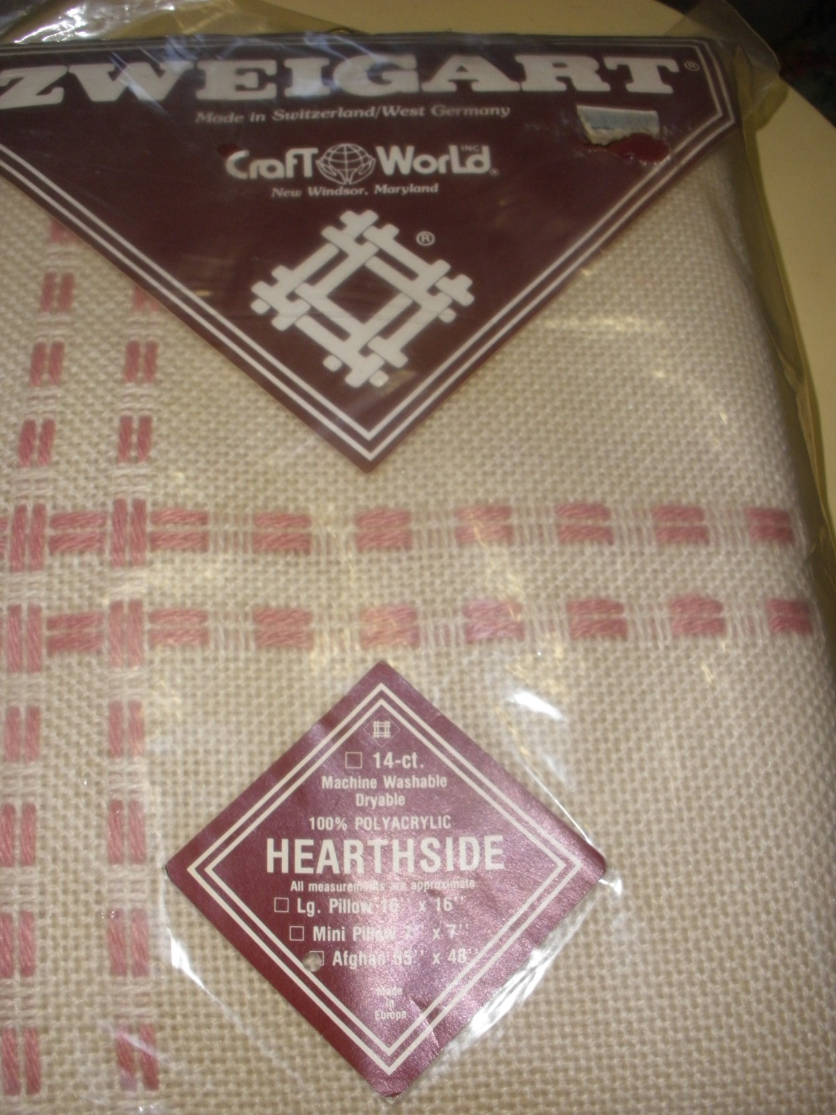 ZWEIGART 14 Count Afghan Fabric - HEARTHSIDE 55" x 48" Pink Beige Factory Sealed