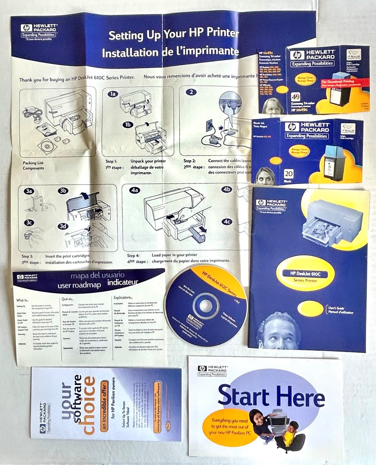 HP Deskjet 612C series printer software Disk, Manual, Poster, Instructions