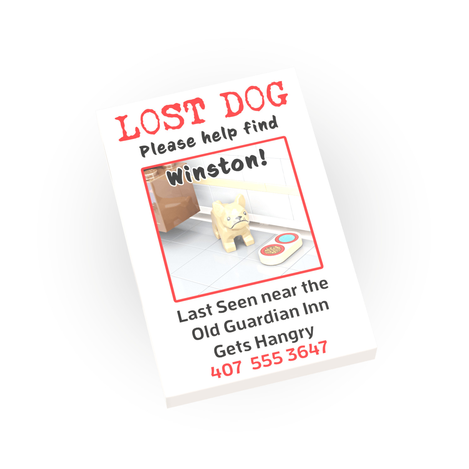 Lost Dog Poster - Custom Printed 2x3 Tile - Brick City - MOC