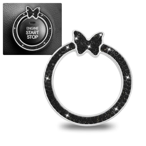Bling Butterfly Car Engine Start Stop Decoration Ring, Cute Rhinestone Black