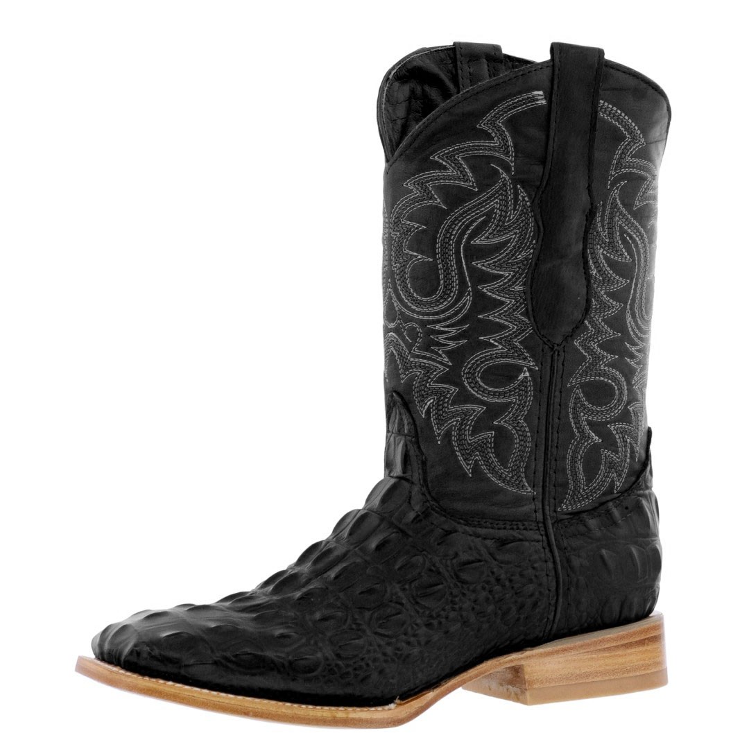 Mens Black Alligator Western Cowboy Boots Print Leather Back Cut Square Toe