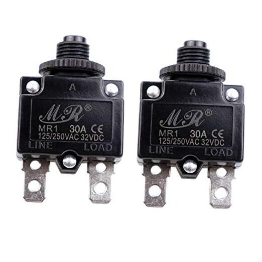 125/250V AC 32V DC Push Button Circuit Breaker 30 Amps, Thermal Overload 30A