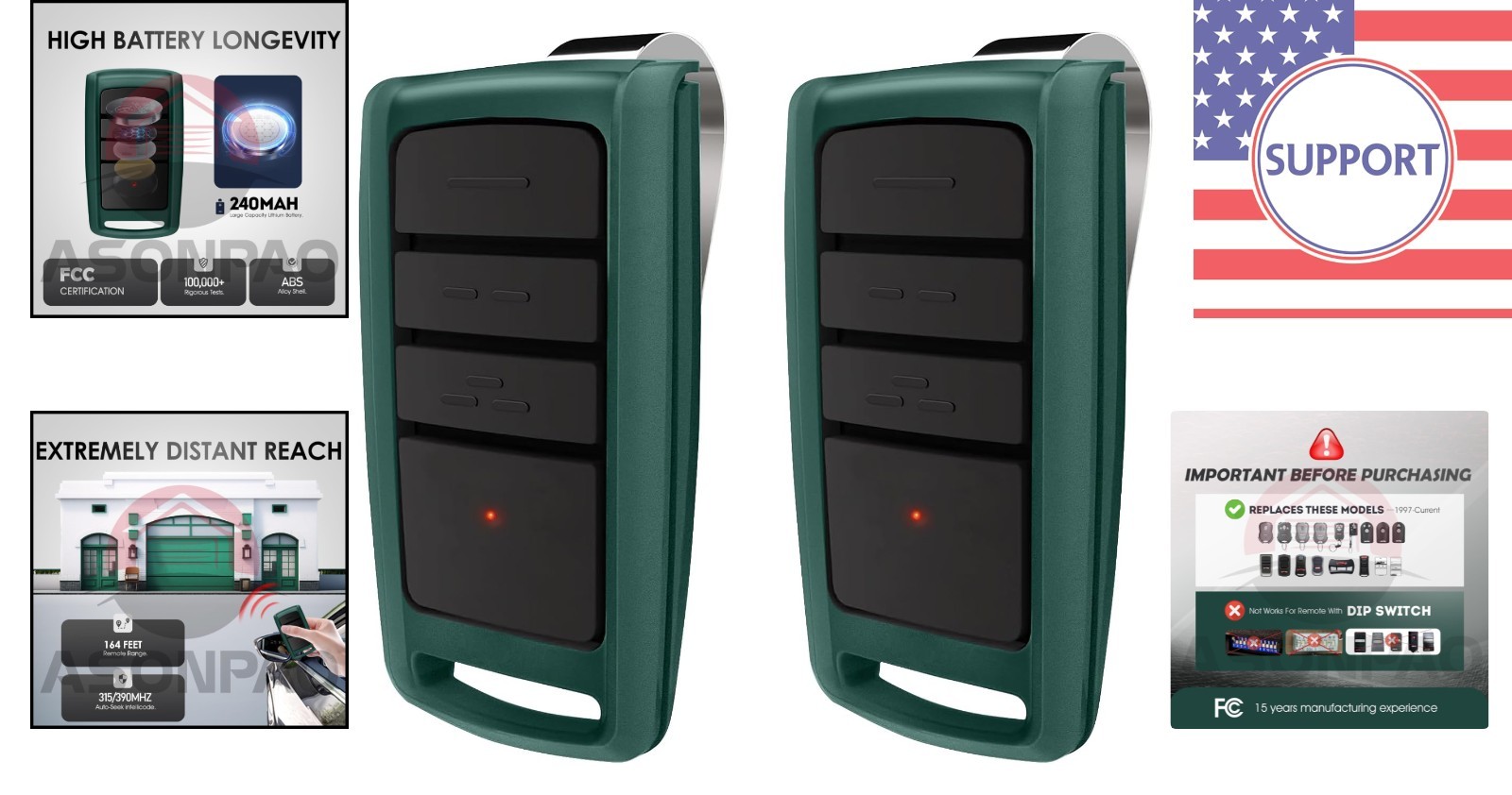 High-Performance 2-Pack Garage Door Remotes - Compatible & Secure Remote Access
