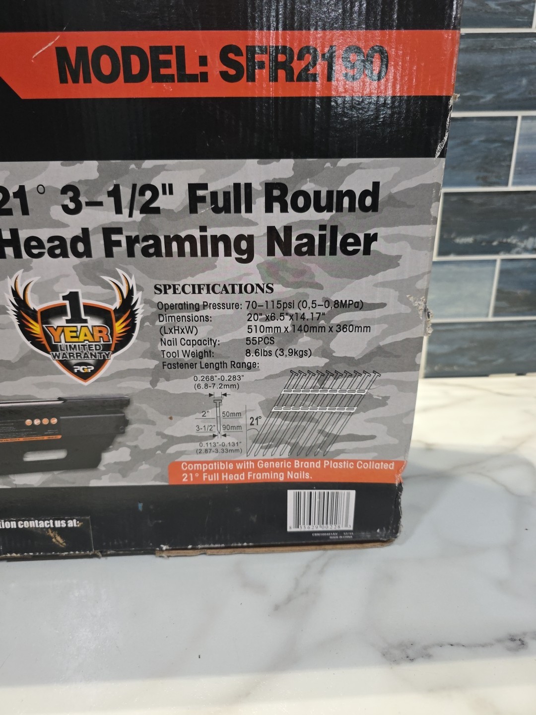 NuMax SFR2190 Pneumatic 21 Degree 3-1/2" Framing Nailer
