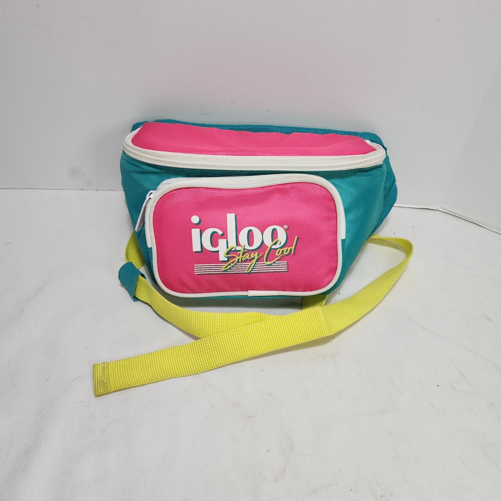 IGLOO "Stay Cool" Fanny Pack Cooler Retro Throwback Neon Yellow Teal Pink - NEW
