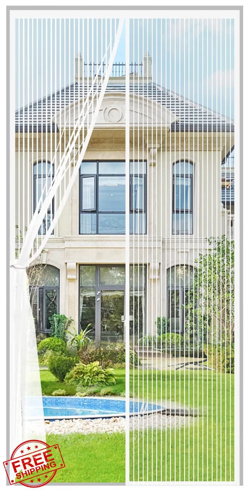 Magnetic Screen Door White Fit 28x80 inch Entry Mesh Curtain