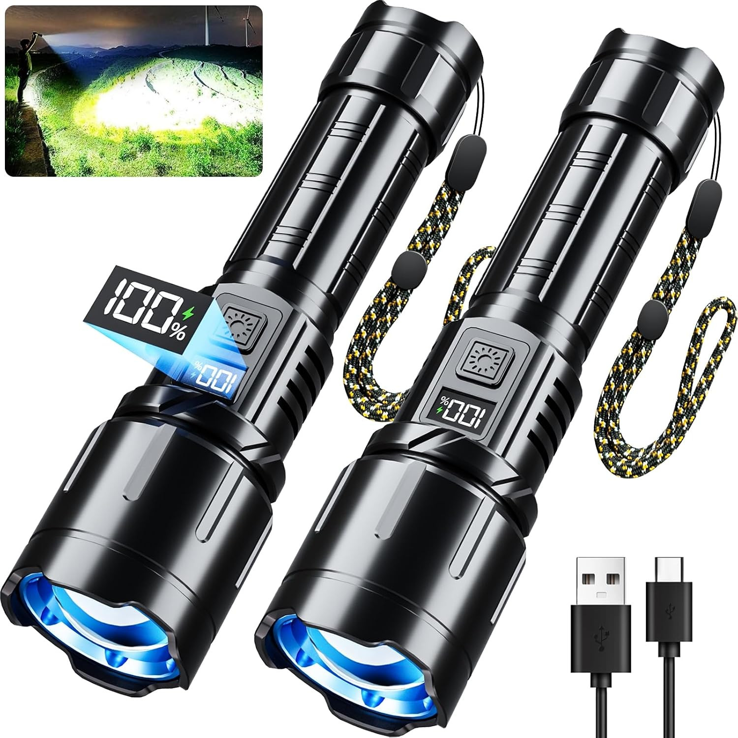 Rechargeable Flashlight 99000 High Lumens, LED Super Bright Flash Light, Tactica