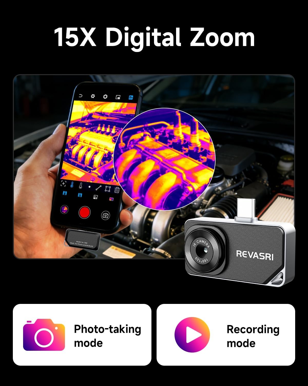 Thermal Camera for USB-C iPhone & Android – 320×240 Super Resolution,15× Digital