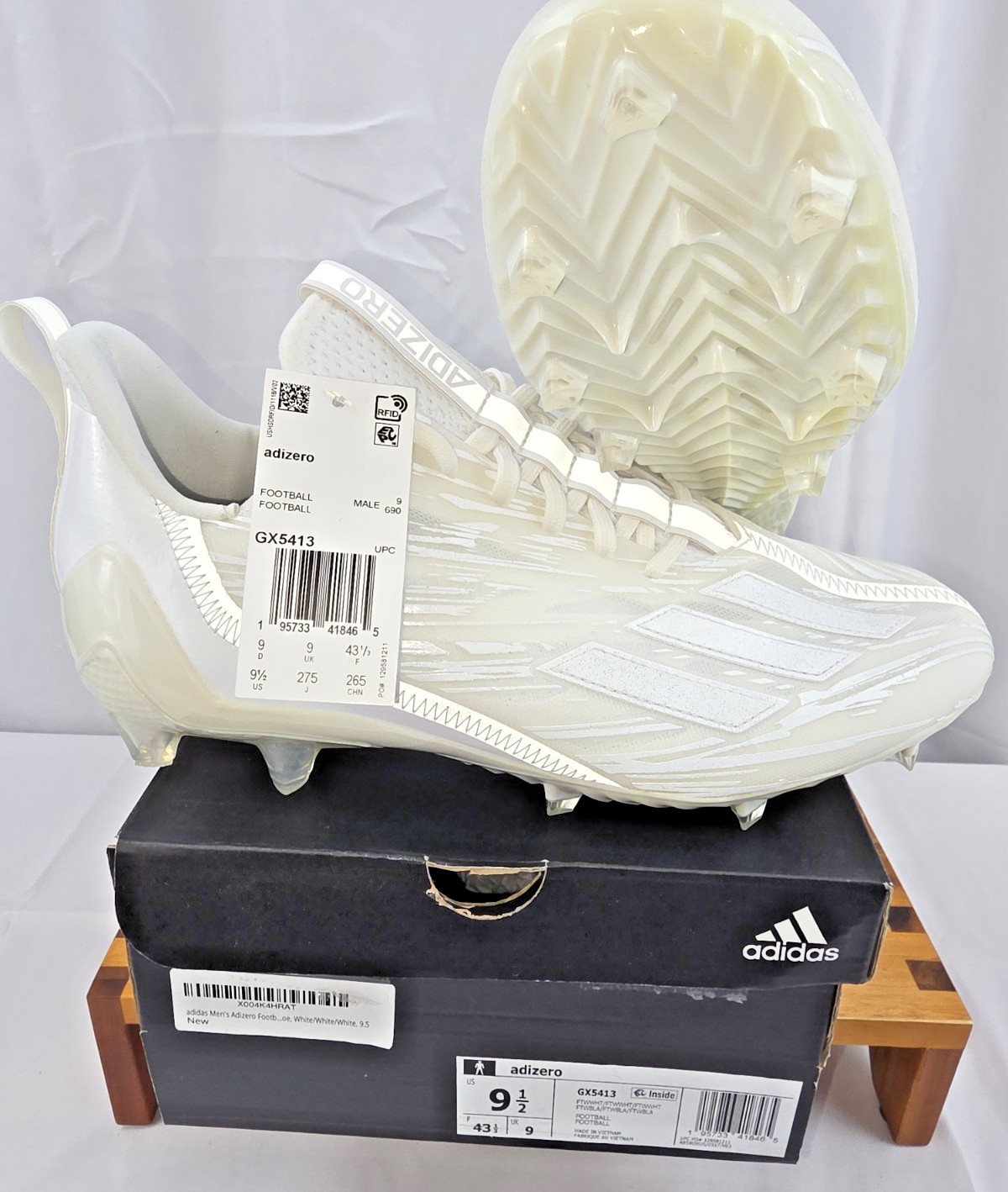 Adidas ADIZERO Football Cleats Mens 9.5 Triple White Speed Lightweight NIB