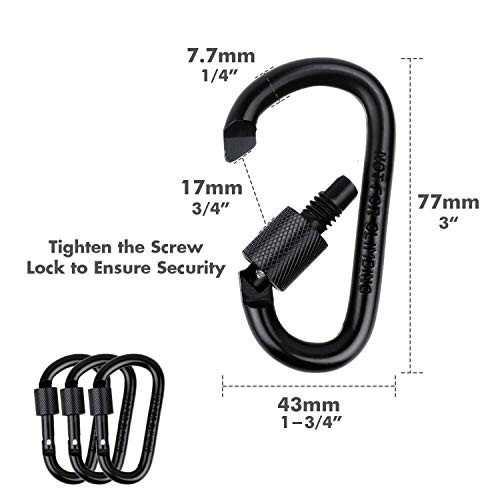 Locking Carabiner D Ring Clips with Flat Key Ring 3 Carabiner with 9 Keyrings