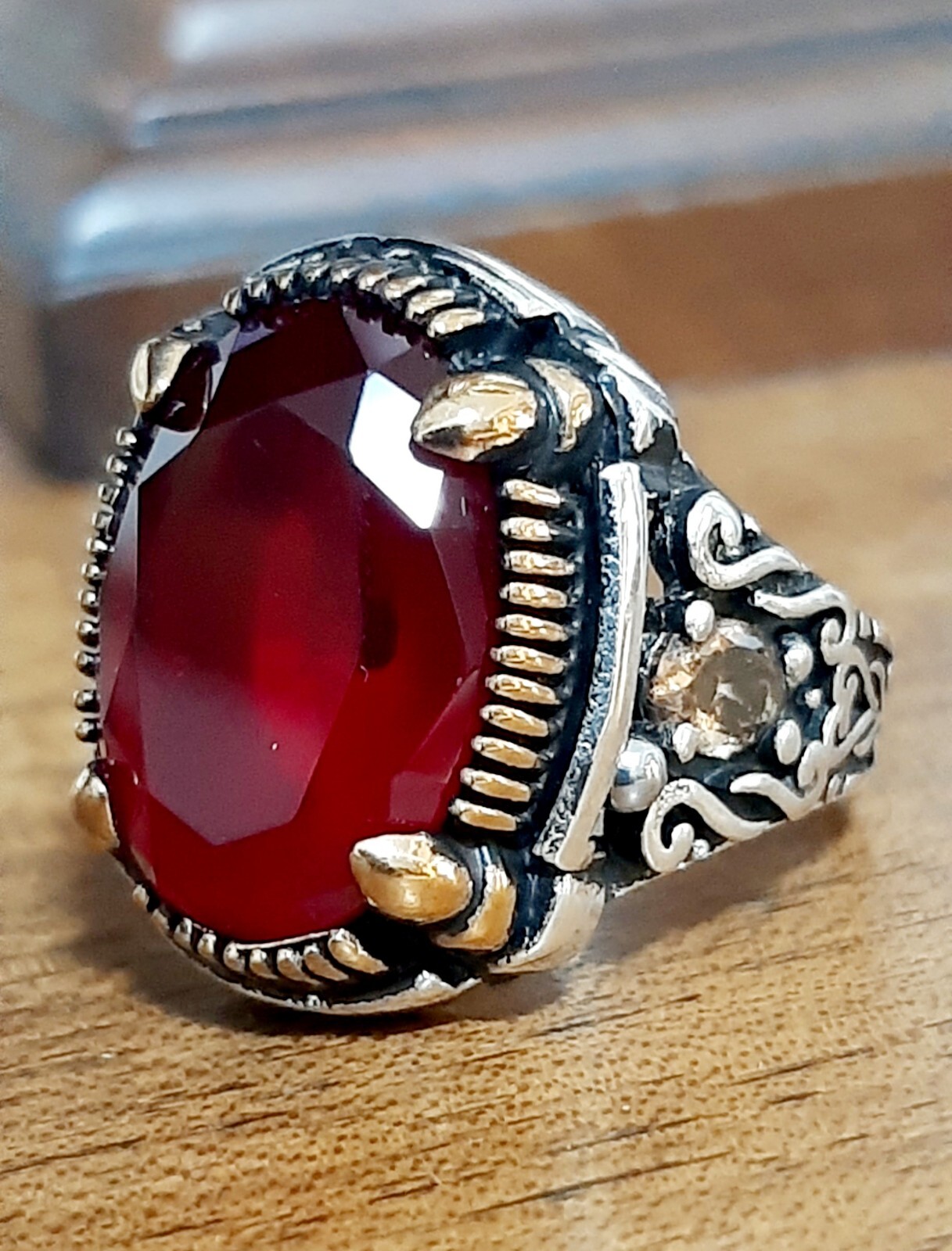 Men 925 Silver Ring Solitaire Ruby Spinel Ring Man Sterling $