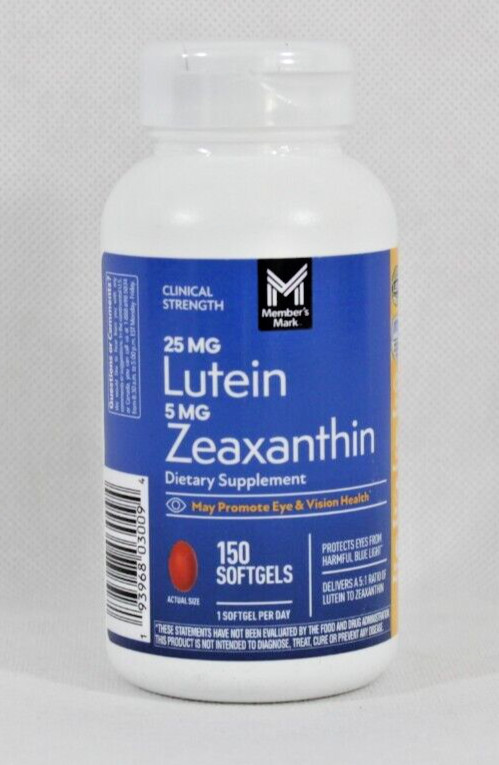 Member's Mark Lutein 25mg & Zeaxanthin 5mg 150 Softgels New Free Shipping 12/27