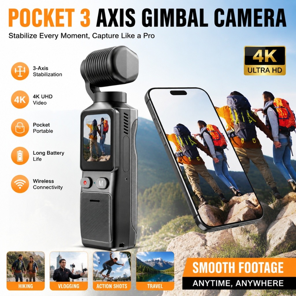 4K Vlogging Camera WiFi Pocket Body Camera Handheld POV Cameras with Video Audio