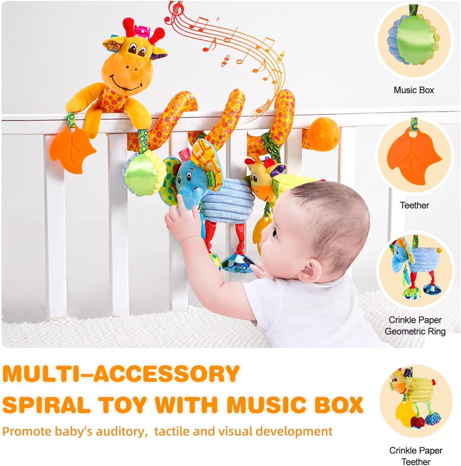 Crib Stroller Car Seat Toys for Baby 0-3-6-9-12 Months, Tummy Time Hanging Senso
