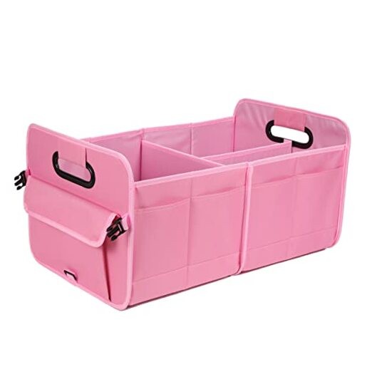 Car Trunk Organizer - Collapsible Multi Compartment Storage - Pink