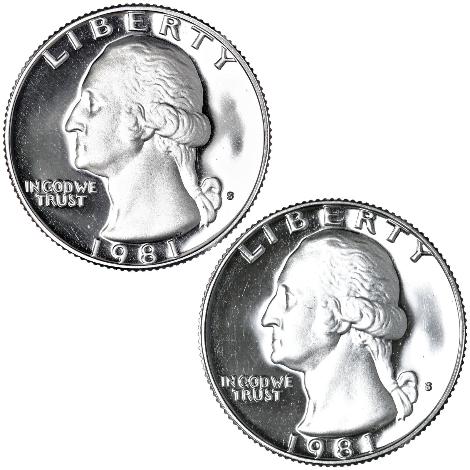 1981 S Washington Quarter Type 1 & 2 S Gem DCam Proof 2 Coin Set CN-Clad