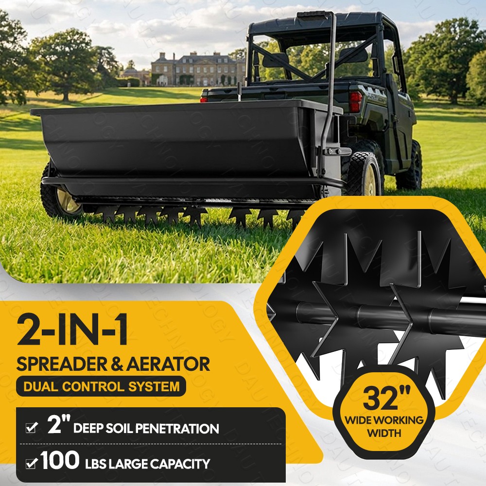 32" 2-in-1 Tow Behind Spreader & Aerator 100lbs Broadcast Spreader w/10" Tires