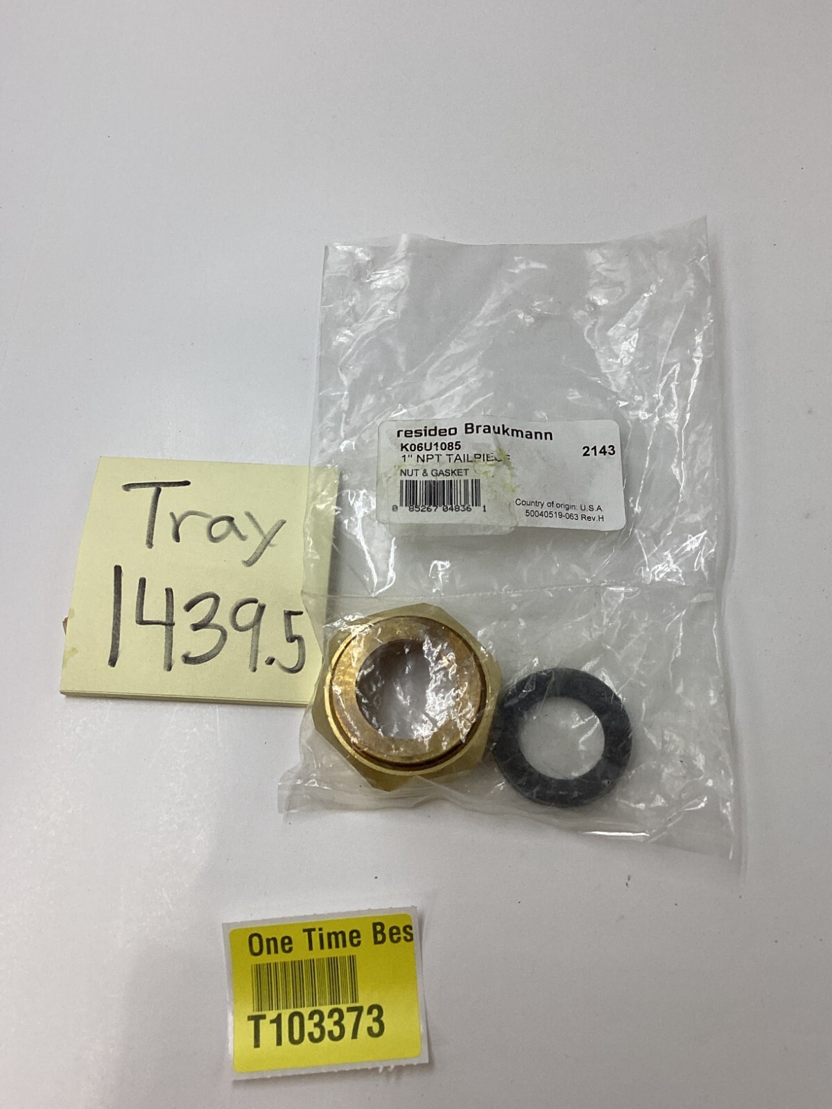 RESIDEO BRAUKMANN K06U1085 1" Union Threaded Tail Piece Nut Gasket for D05