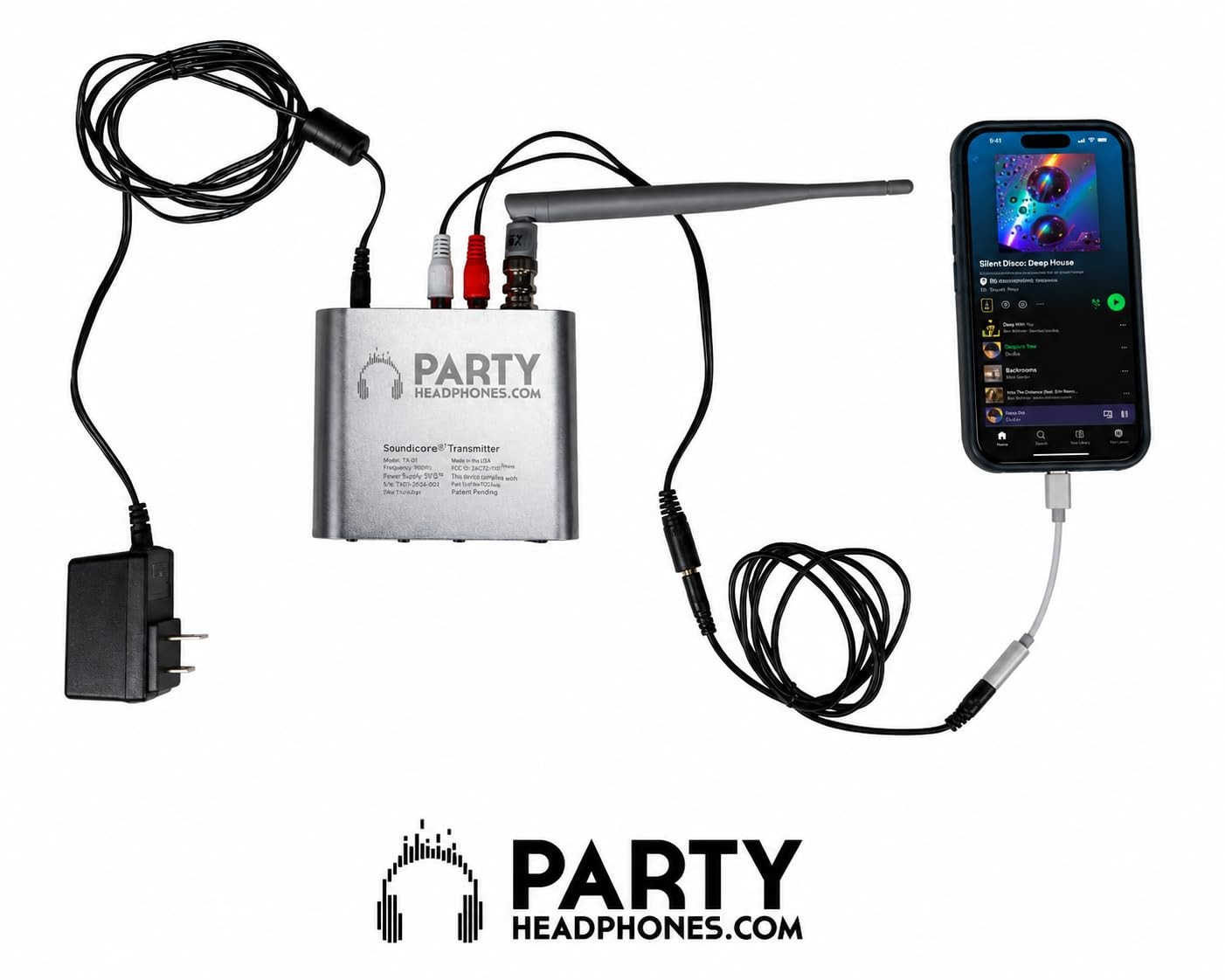 Party Headphones SS2.1 Silent Disco Transmitter Bluetooth 5.2 & RCA Audio Input