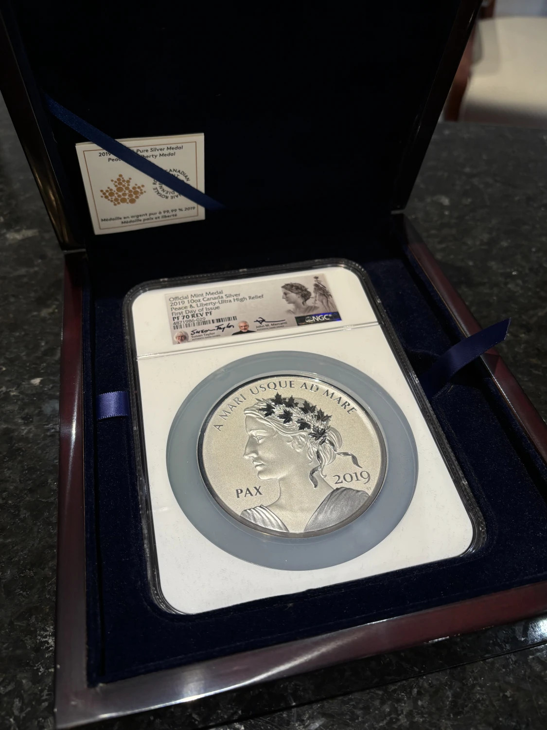 2019 10oz Canadian Peace & Liberty Medal NGC PF70 Reverse Proof FDOI