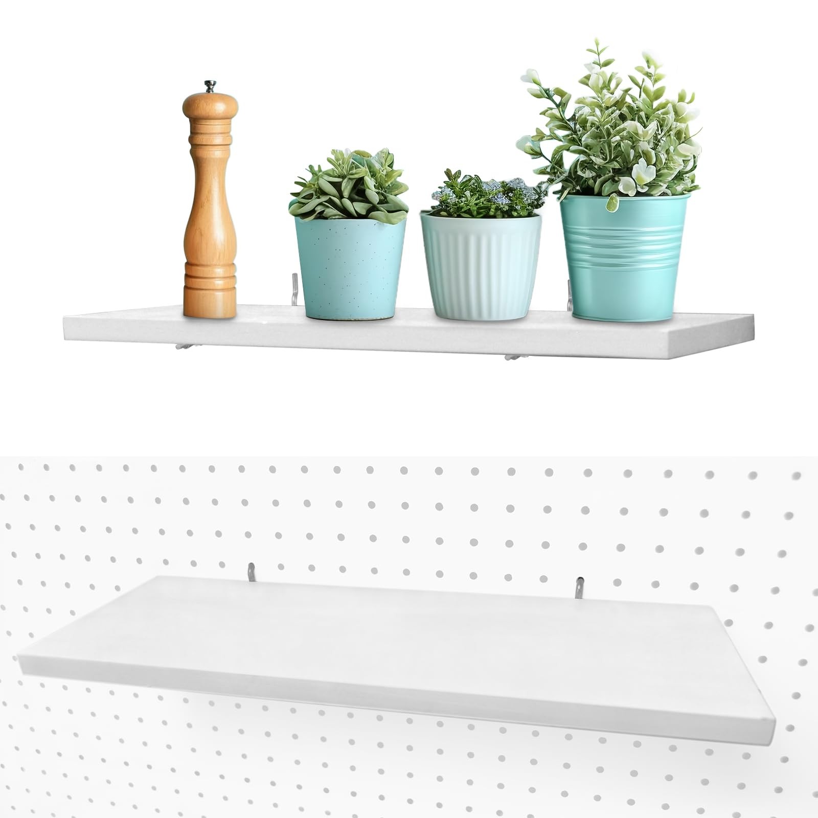 2 Pack 16x6 inch White Pegboard Shelves Heavy Duty Wall Organizer Metal Racks