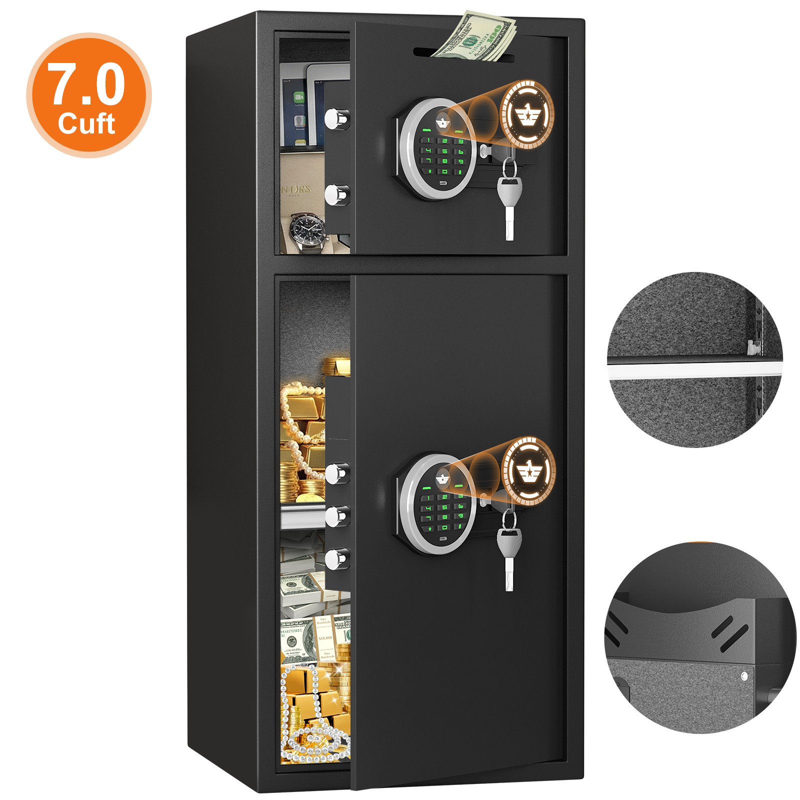 New Large Home Safe, Anti-theft Safe Box With Deposit Slot & Dual Alarm System