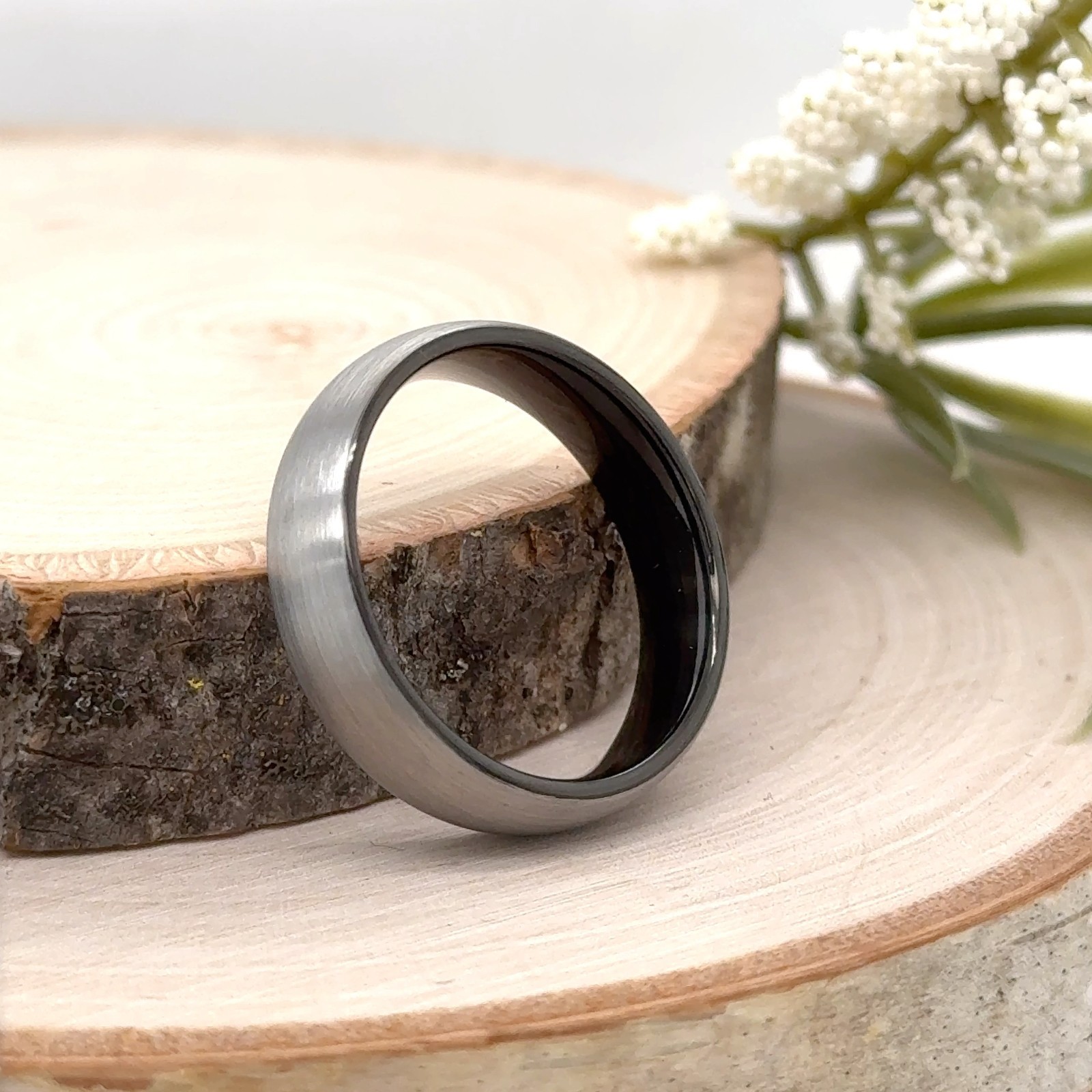 6mm Silver Tungsten Wedding Ring Matte Polished Edge Comfort Fit Christmas Band