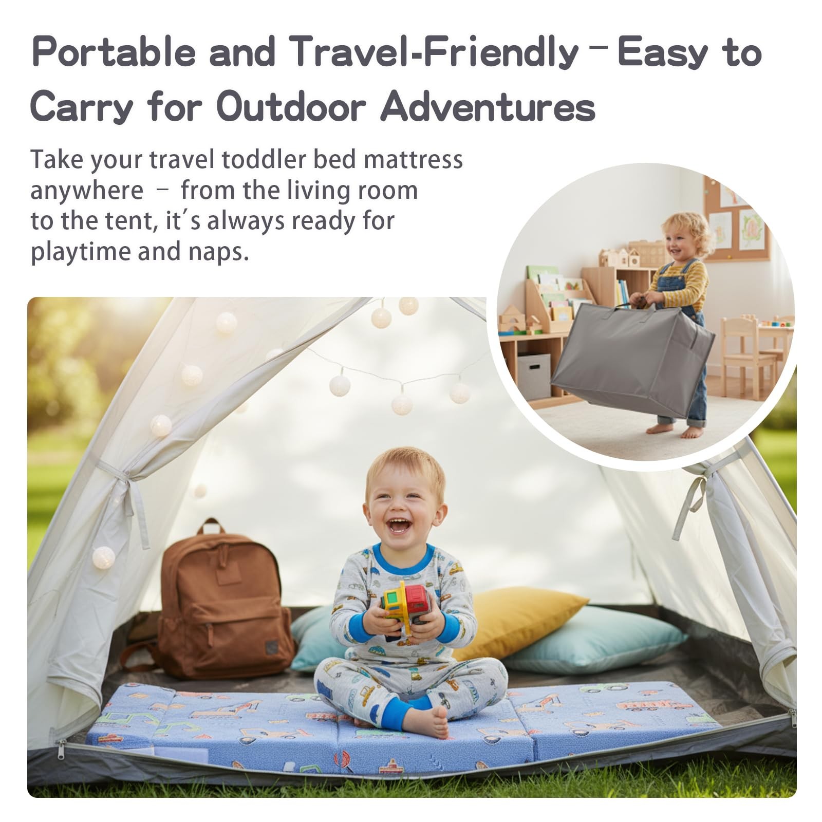 Foldable Floor Mattress for -Glow in The Dark Nap Mat with Storage Bag, Porta...