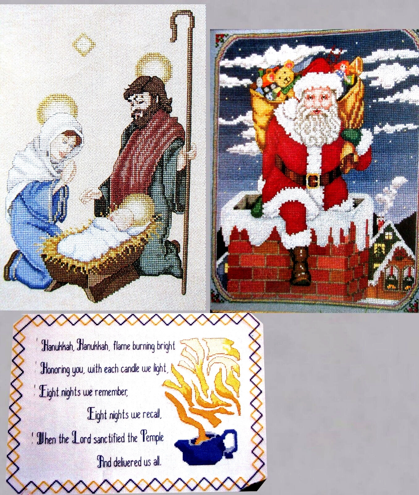 Holy Family Night Old Kris Kringle Hanukkah Sampler CROSS STITCH PATTERNS