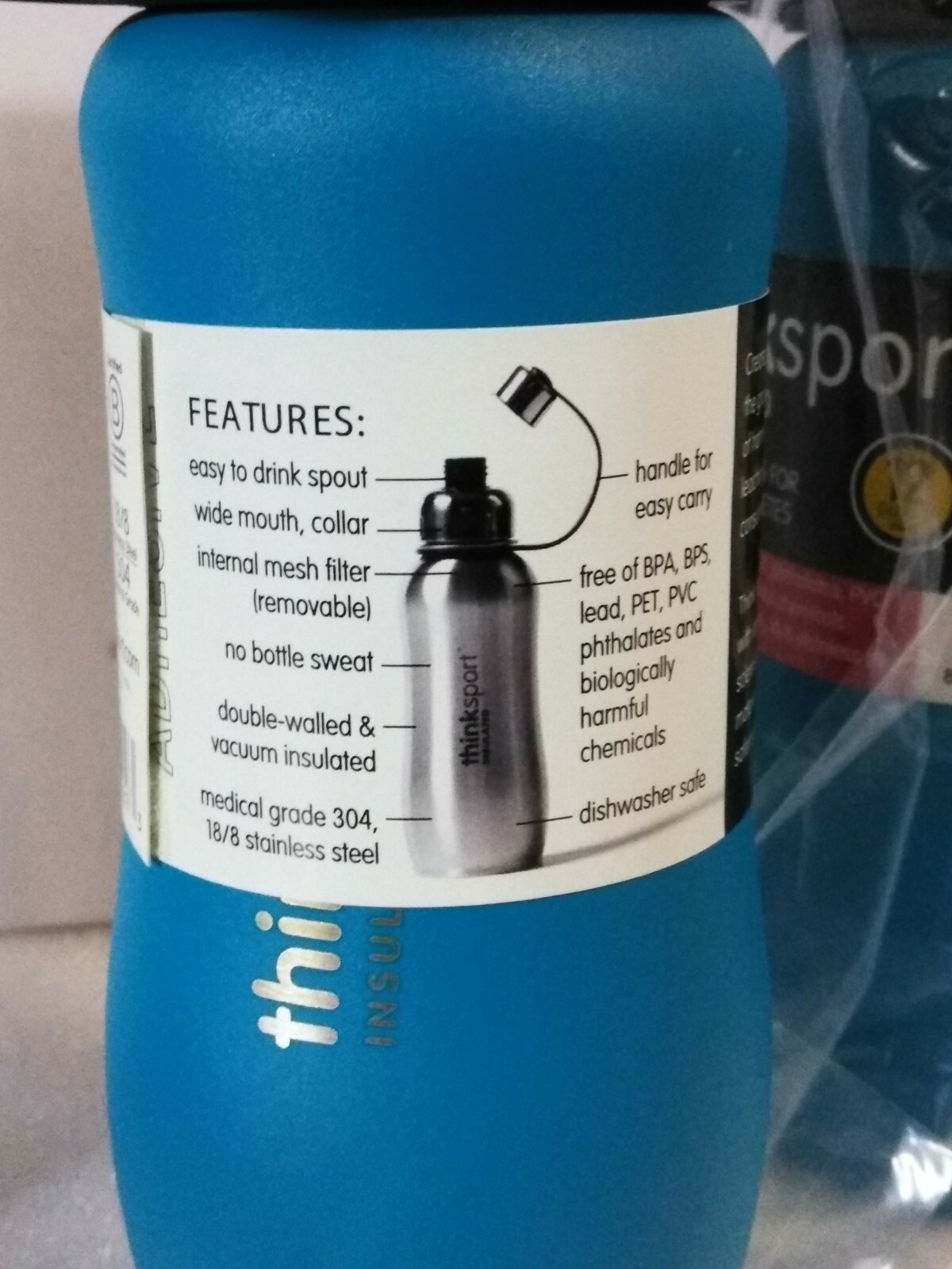Lot 4 Thinksport 12 Ounce (350ml) Lt. Blue Insulated Stainless Steel Bottle