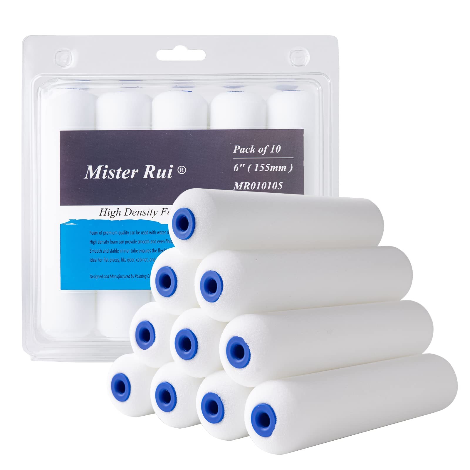 Mister Rui Foam Paint Roller, 10 Pack, 6 Inch Foam Roller, High Density Foam Rol