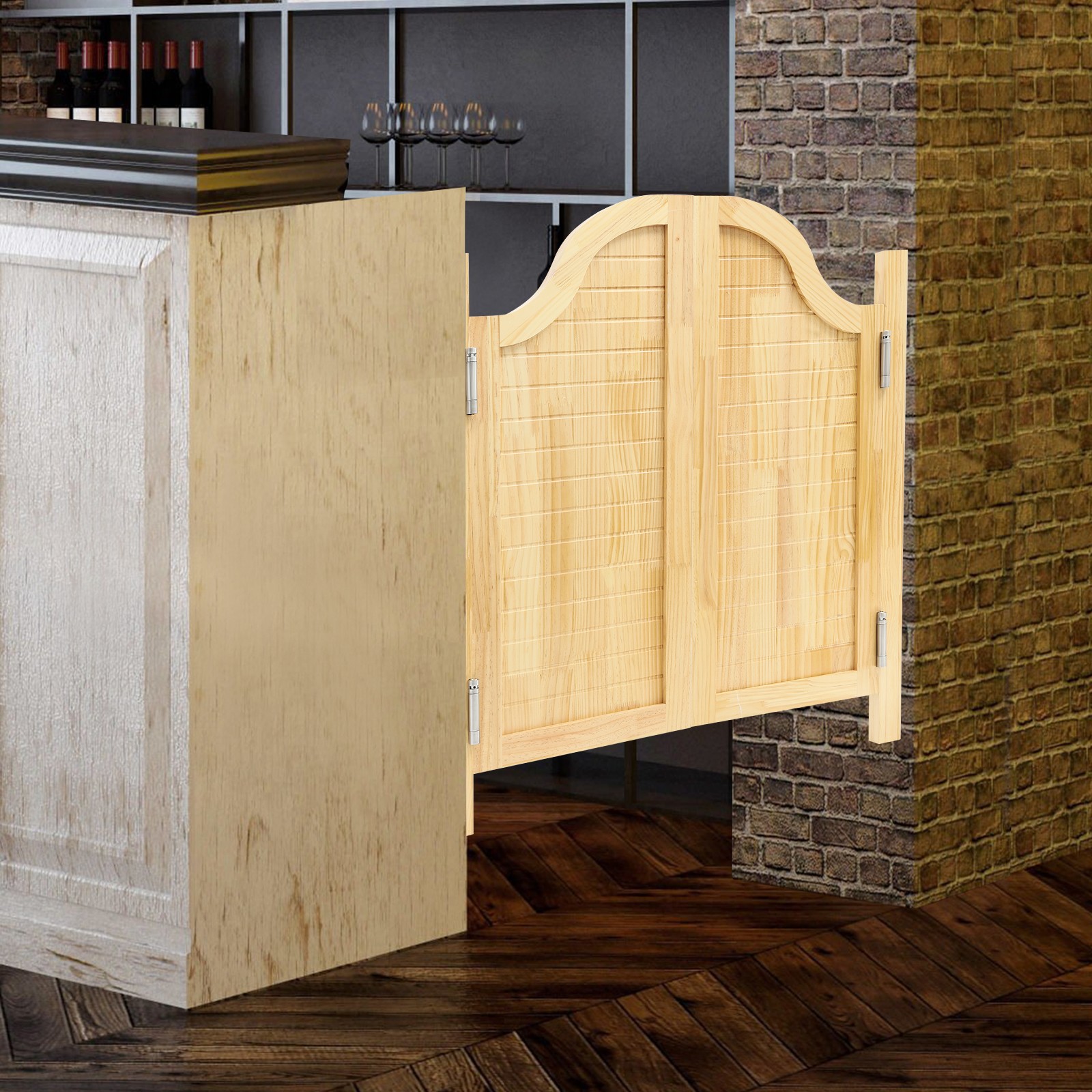 35x35in Log Color Partition Door Swing Solid Wood For Shop Entrance W/4*Hinges