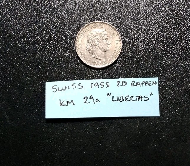 Switzerland 🇨🇭 1955 20 Rappen "Liebertas" (Confederatio Helvetica) Coin