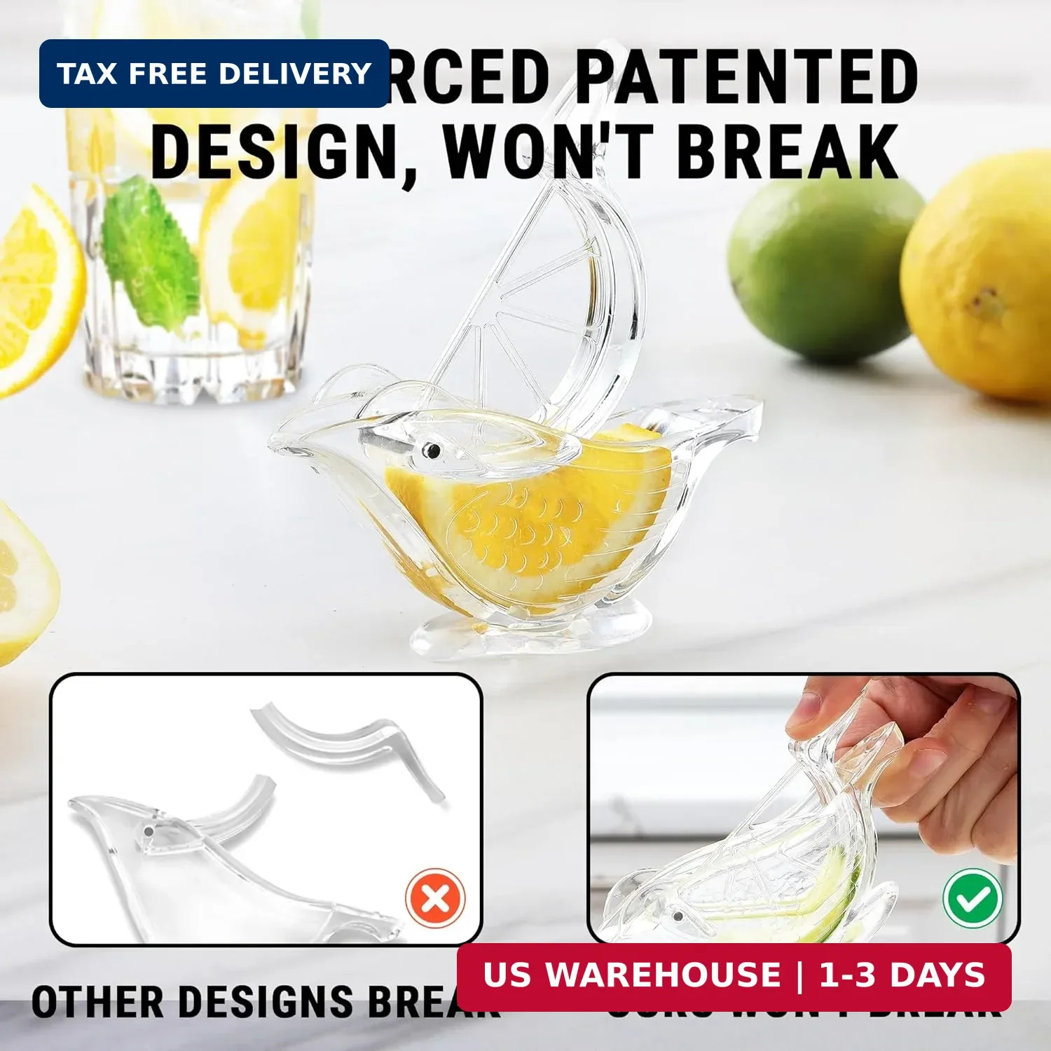 Zulay Kitchen Bird Lime Squeezer - Easy Bird Lemon Squeezer with Pour Spout - Du