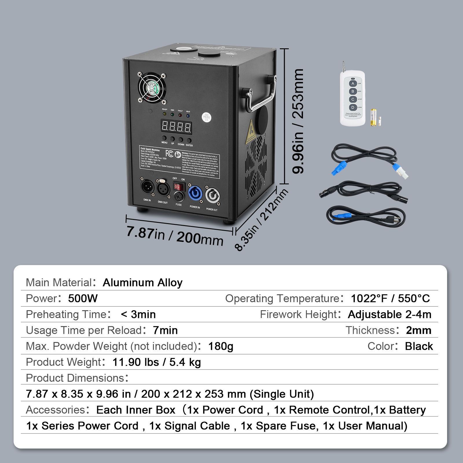 500W DMX Fireworks Controller, 6.6-13ft Adjustable Height, LED Screen
