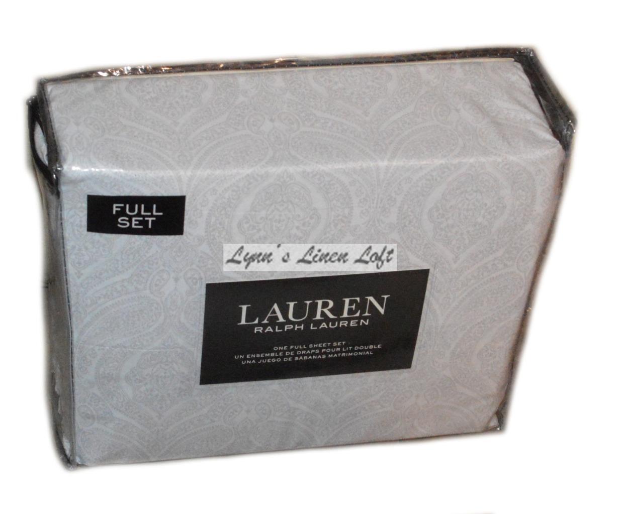 RALPH LAUREN Rosedale Light Grey Paisley 4P FULL SHEET SET NEW COTTON