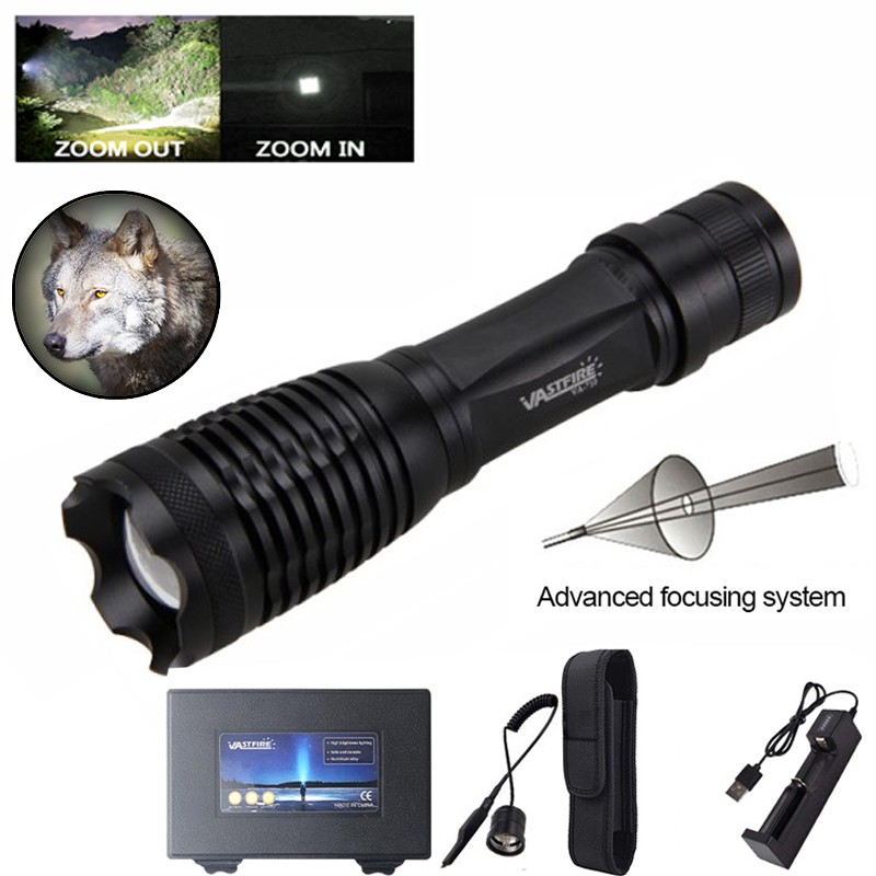 800Yards Zoomable LED Hunting Rechargeable Flashlight,5 Modes Light For Camping