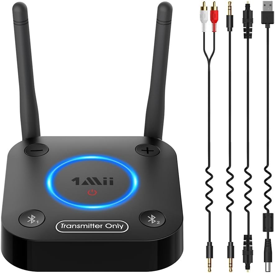 1Mii B06TX Bluetooth 5.2 TV Transmitter aptX LL Optical AUX RCA