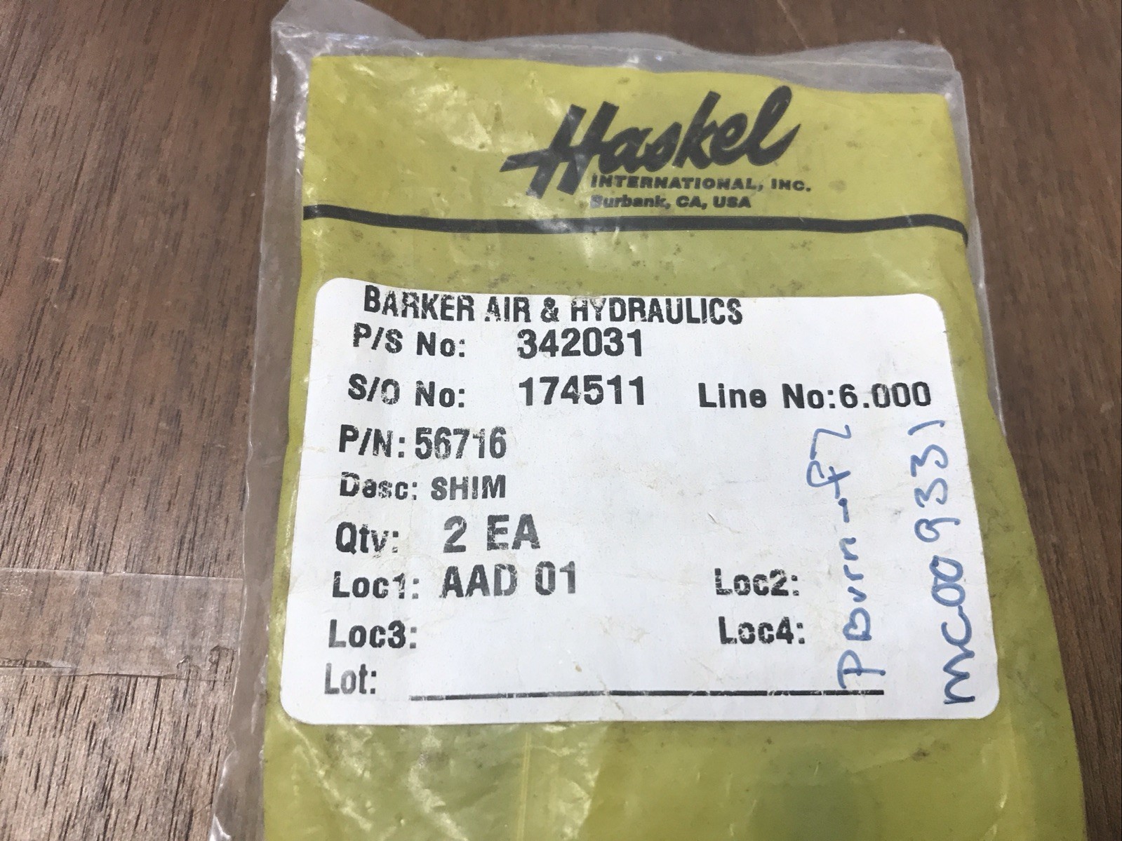 Haskel 56716 Shim Quantity Of 2 Shims