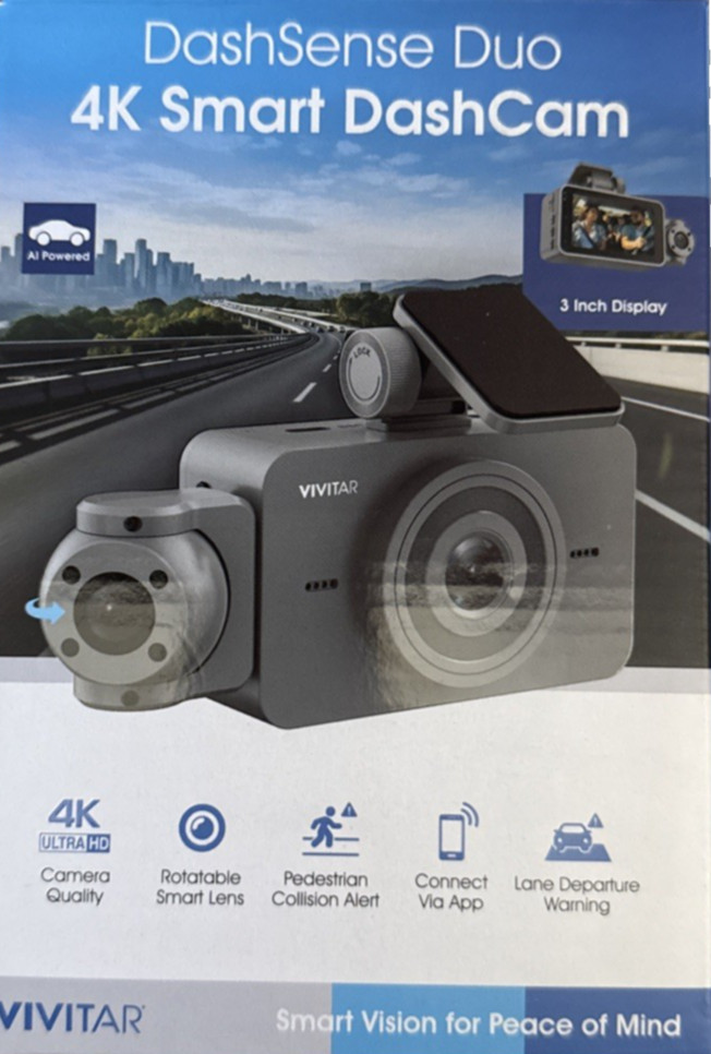 Vivitar DashSense Duo 4k Smart Vision Dash Cam Dashcam  AI Powered Gray NIB