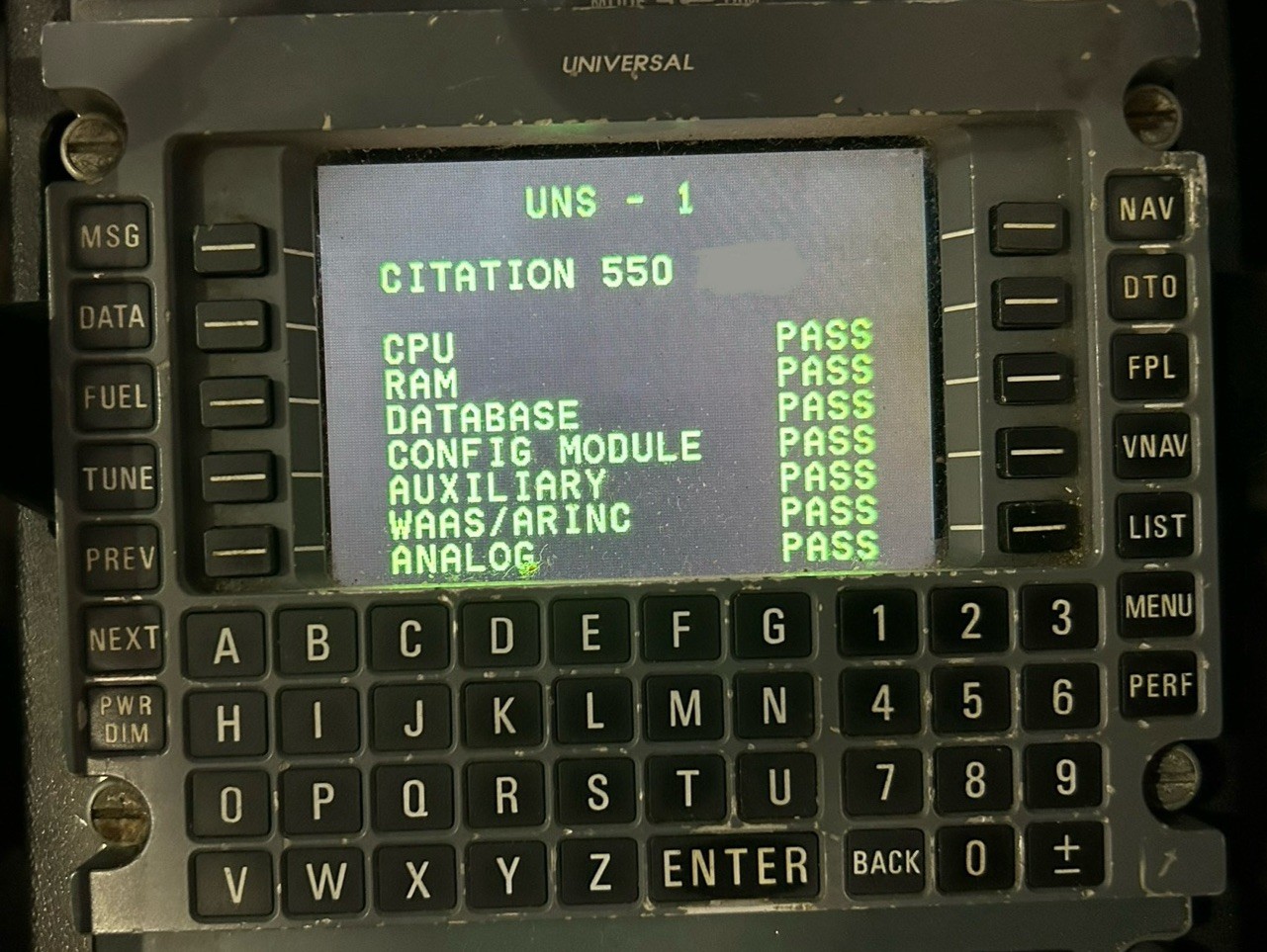 Universal Avionics Control Display Unit UNS-1 - PN 1117-1-104 (As Removed)
