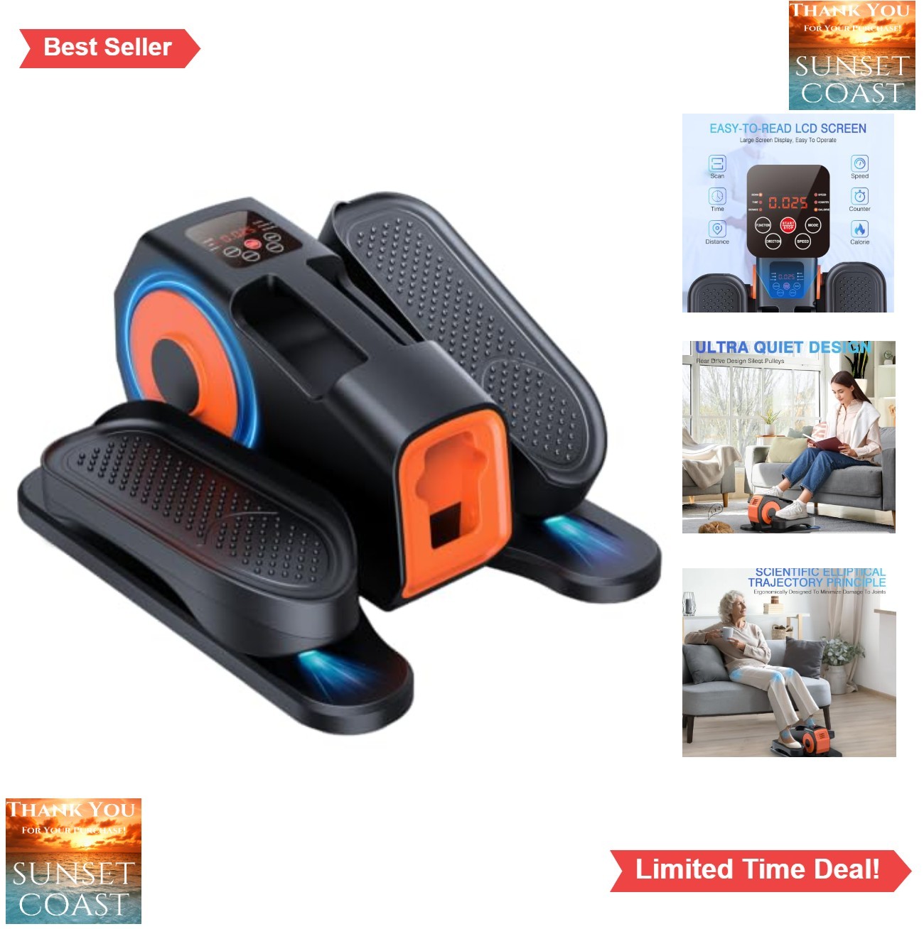 Under Desk Elliptical Electric Seated Pedal Exerciser Remote Control 12 Speeds