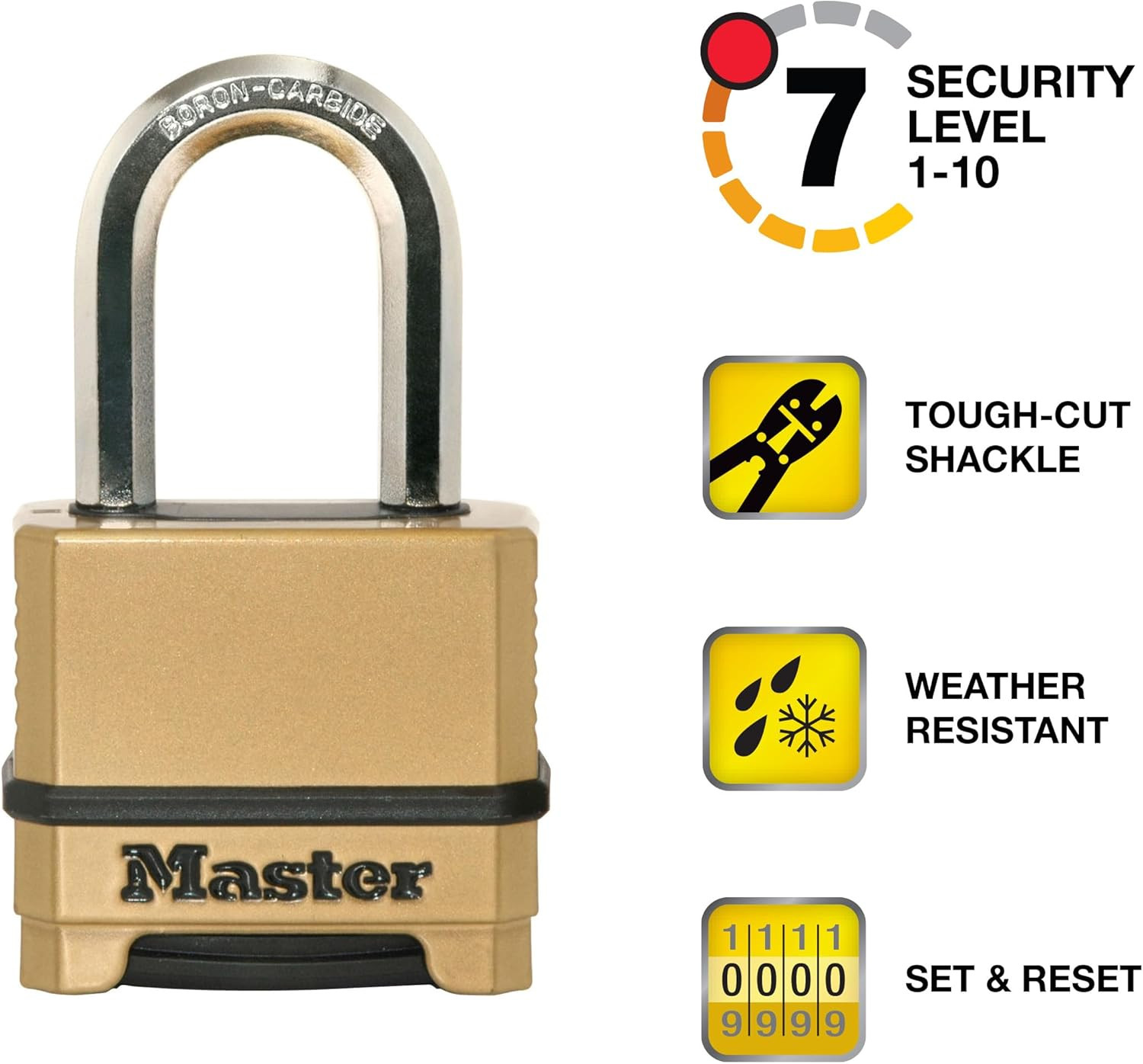 Master Lock Combination Lock, Heavy Duty Weatherproof Padlock, Resettable for Ou