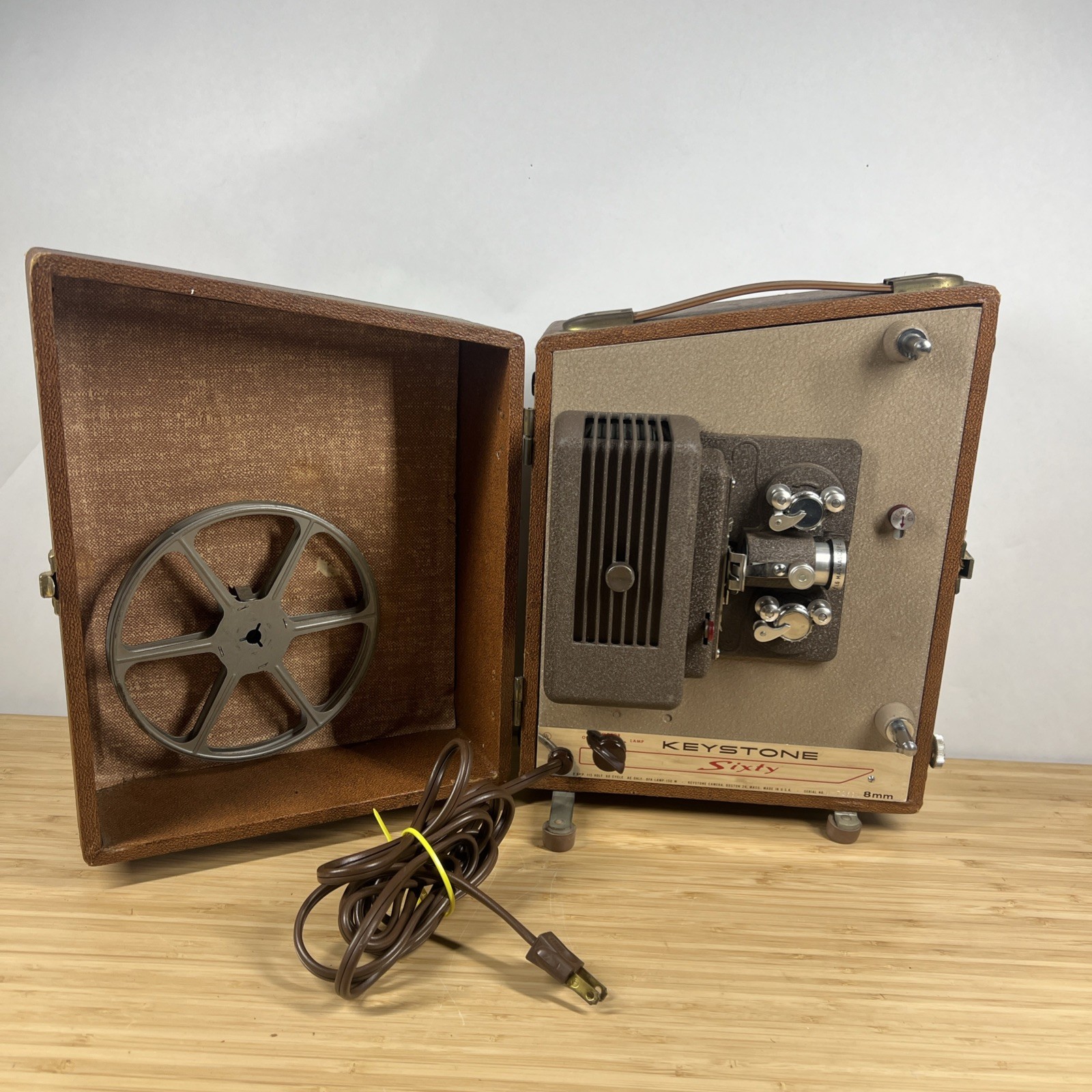 Vintage Keystone Sixty 8mm Film Projector Tested Works w/ Case & Reel.