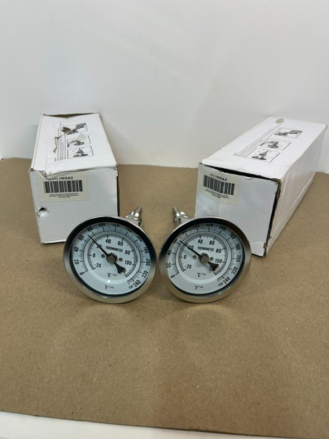 (2) Bimetal Thermometers. W.W. Grainger. Model 1NGA2