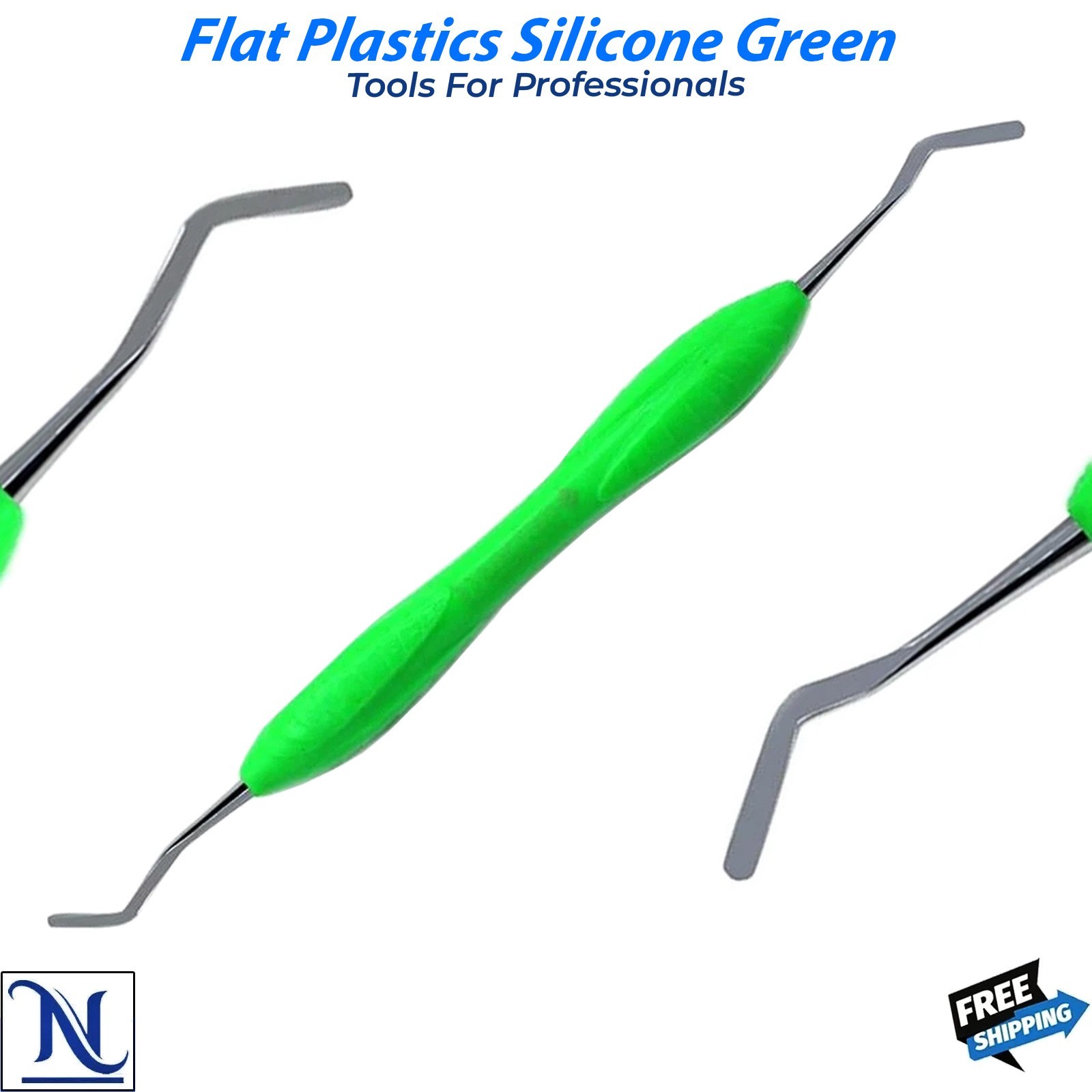 Dental Flat Plastic Composite Filling Instruments Green Silicone Handle