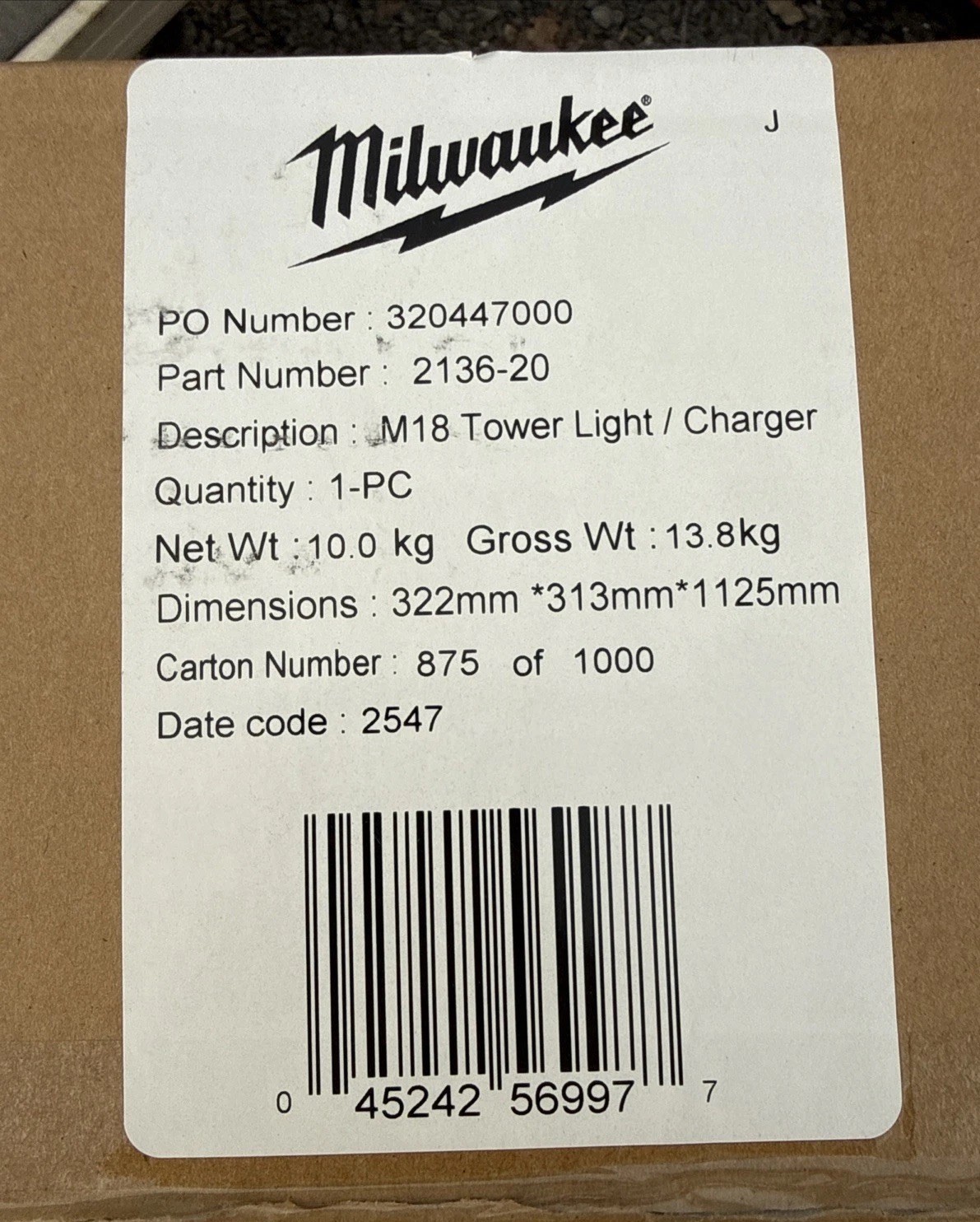 Milwaukee 2136-20 M18 Rocket Tower Light with Charger - Red