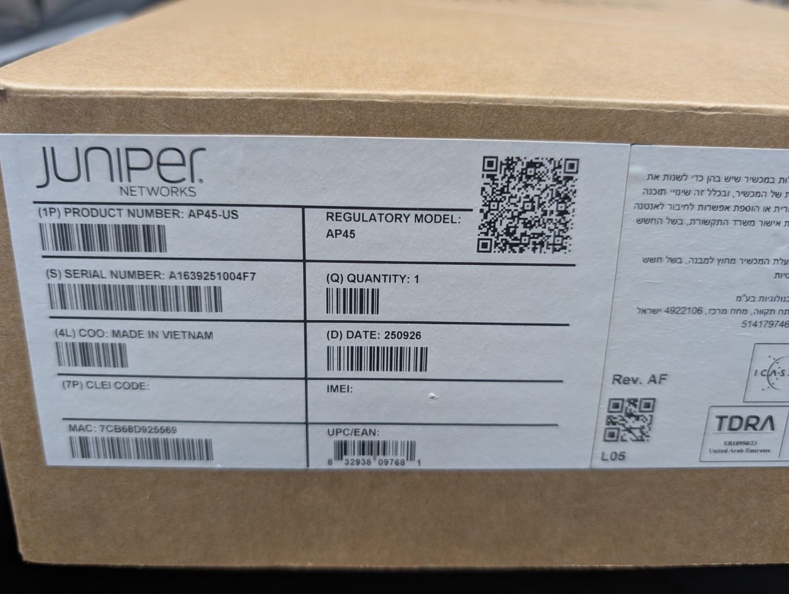 JUNIPER Network AP45 Mist Wireless Access Point White AP45-US W/ Mount Hardware