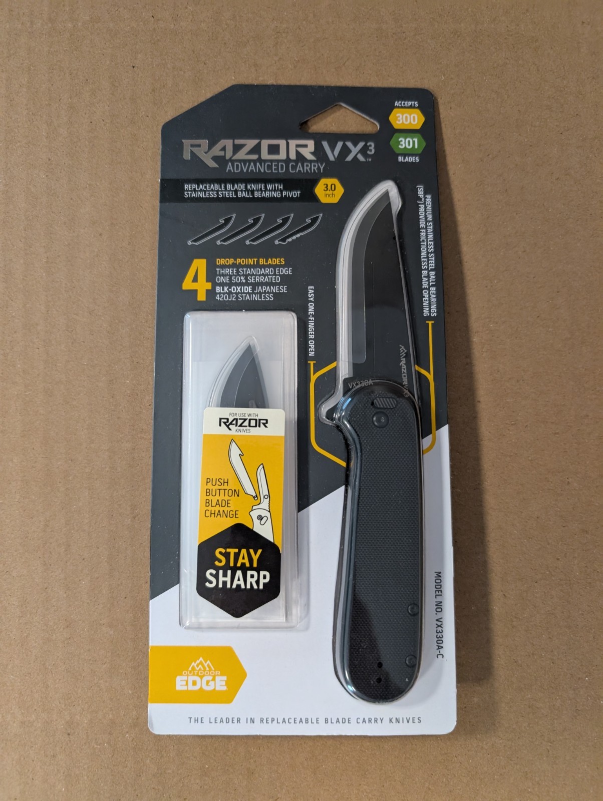 Outdoor Edge Razor VX3 EDC 3.0" Black Replaceable Blade Knife Spring Assist NEW!